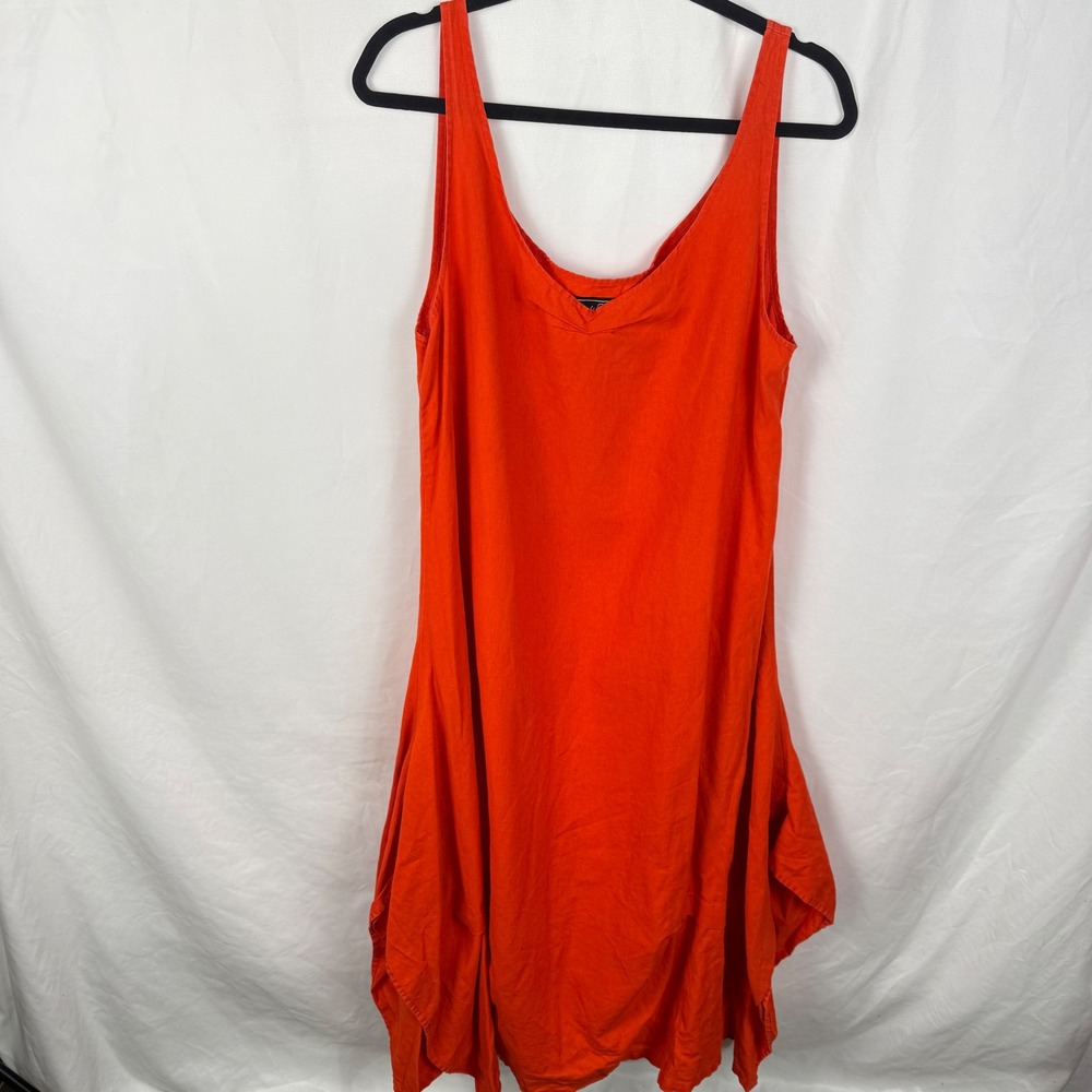 Vintage Chabi Chic Red Linen Lagenlook Tank Dress Bustled Gathered Artsy Minimal